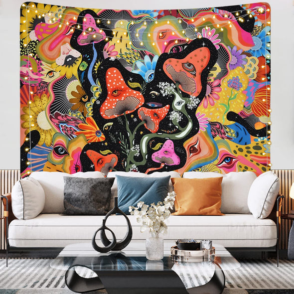 Mushroom Tapestry Psychedelic Hippie Tapestry Colorful Flowers Wall Hanging, 59.1x51.2in
