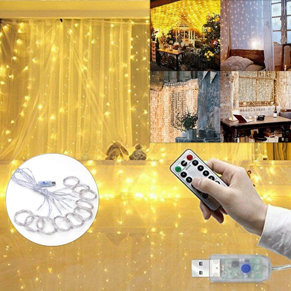 Outdoor USB 8 Modes 300LED Curtain String Light Fairy Lights, 3M*3M