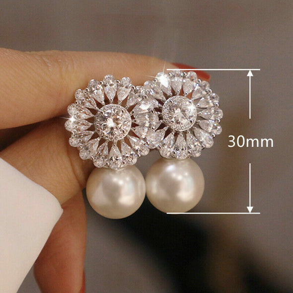 Silver Plated Drop Earrings White Pearl