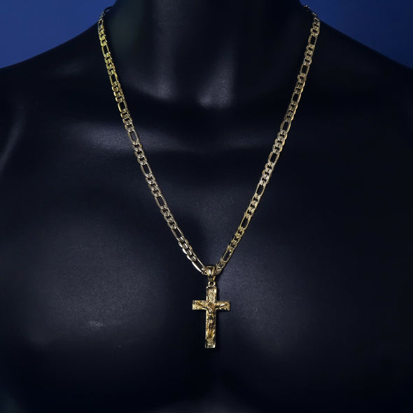 Hip Hop Gold Plated Cross Jesus Pendant Charm 20" Choker Chain Cuban Necklace