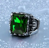 Stainless Steel Men's Crown Simulated Green Emerald Stone Ring Size 7-15