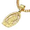 Hip Hop HOLY MARY Pendant Necklace, 5mm 24" Cuban Chain, 18k Gold Plated