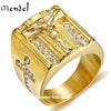 Mens Stainless Steel Gold Plated CZ Jesus Cross Crucifix Ring