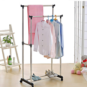 Double Rolling Clothes Rack Portable